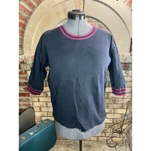 top striped collar 3/4 length sleeve charcoal maroon